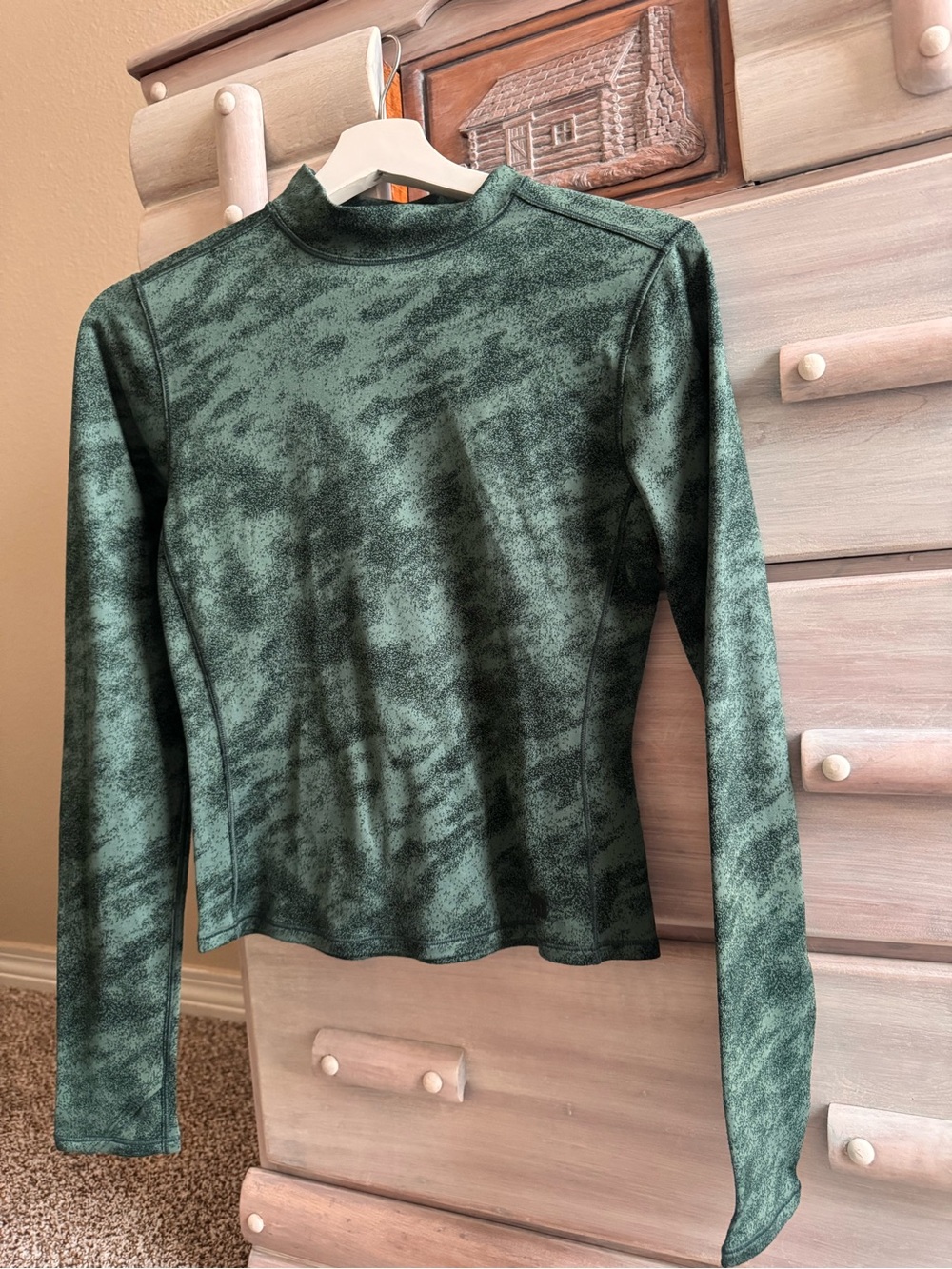 The North Face Women's Long-Sleeve Mock Neck Top in Forest Green Print